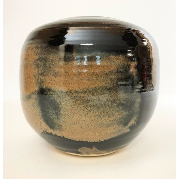 Nancy Valk Studio Pottery Vase Round Brown Vintage Signed Glazed Stoneware - Picture 7 of 10